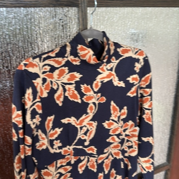Tanya Taylor Floral Thea Dress Navy Orange Jersey Midi Turtle Neck Large. - Picture 10 of 13